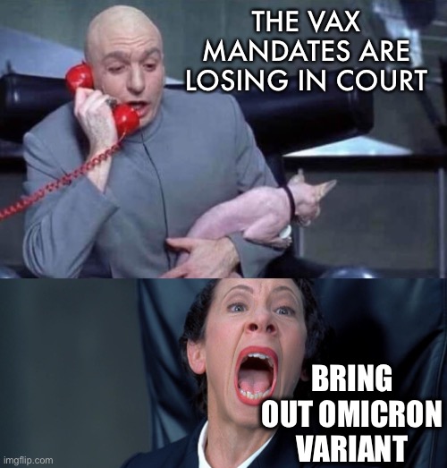 Same s-//, different day | THE VAX MANDATES ARE LOSING IN COURT; BRING OUT OMICRON VARIANT | image tagged in dr evil and frau,omicron,mandates | made w/ Imgflip meme maker