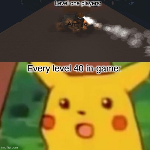 zeppelin wars roblox meme sorry | Level one players:; Every level 40 in-game: | image tagged in memes,surprised pikachu | made w/ Imgflip meme maker