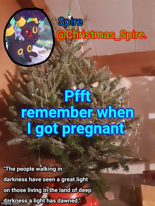 Spire Christmas announcement template | Pfft remember when I got pregnant | image tagged in spire christmas announcement template | made w/ Imgflip meme maker