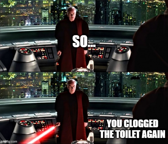 Don't Make Palps Mad | SO... YOU CLOGGED THE TOILET AGAIN | image tagged in it's treason then | made w/ Imgflip meme maker