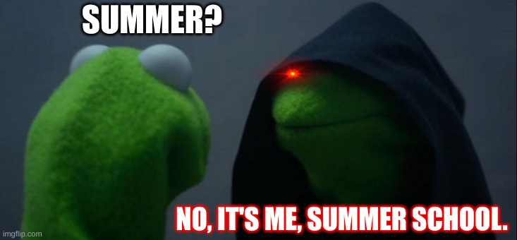 Evil Kermit | SUMMER? NO, IT'S ME, SUMMER SCHOOL. | image tagged in memes,evil kermit | made w/ Imgflip meme maker