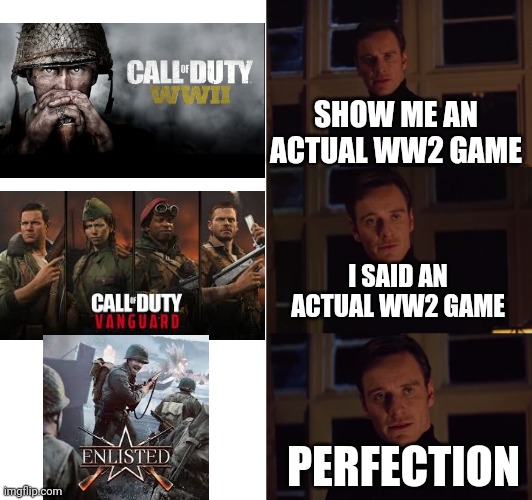 perfection | SHOW ME AN ACTUAL WW2 GAME; I SAID AN ACTUAL WW2 GAME; PERFECTION | image tagged in perfection | made w/ Imgflip meme maker