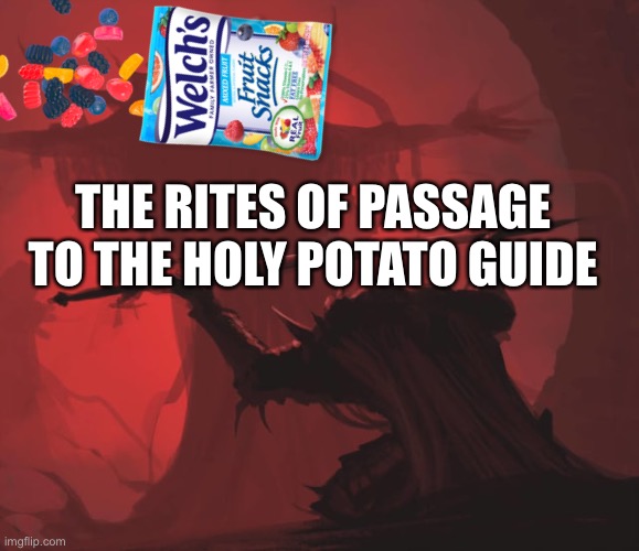 Offering the Sword | THE RITES OF PASSAGE TO THE HOLY POTATO GUIDE | image tagged in offering the sword | made w/ Imgflip meme maker