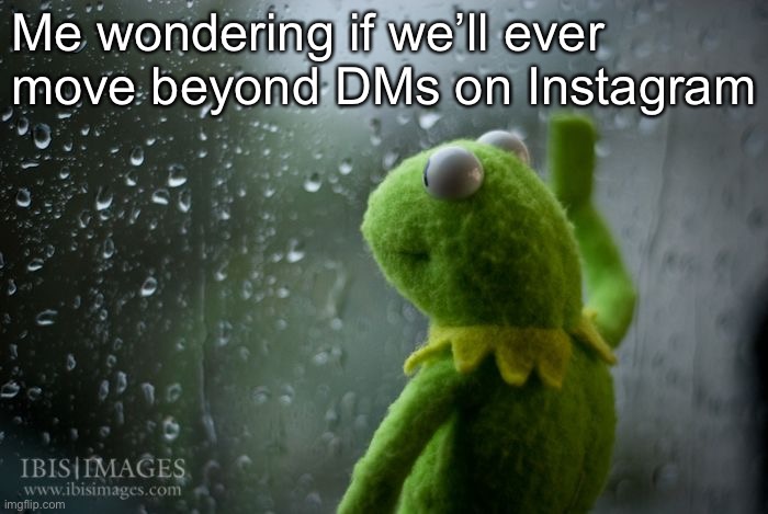 kermit window | Me wondering if we’ll ever move beyond DMs on Instagram | image tagged in kermit window | made w/ Imgflip meme maker