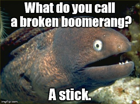 Nearly a triangle! | What do you call a broken boomerang? A stick. | image tagged in memes,bad joke eel | made w/ Imgflip meme maker