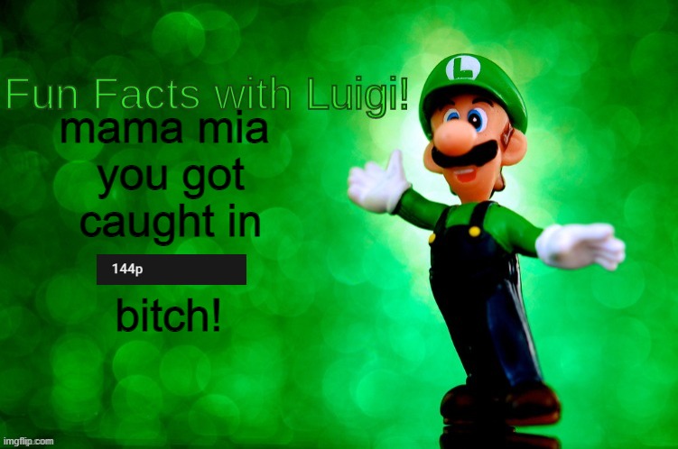 Fun Facts with Luigi | mama mia 
you got caught in; bitch! | image tagged in fun facts with luigi | made w/ Imgflip meme maker