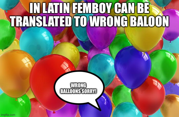 BIRTHDAY Balloons | IN LATIN FEMBOY CAN BE TRANSLATED TO WRONG BALOON; WRONG BALLOONS SORRY! | image tagged in birthday balloons | made w/ Imgflip meme maker