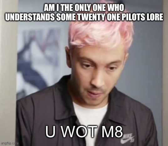 Tyler Joseph u wot m8 | AM I THE ONLY ONE WHO UNDERSTANDS SOME TWENTY ONE PILOTS LORE | image tagged in tyler joseph u wot m8 | made w/ Imgflip meme maker
