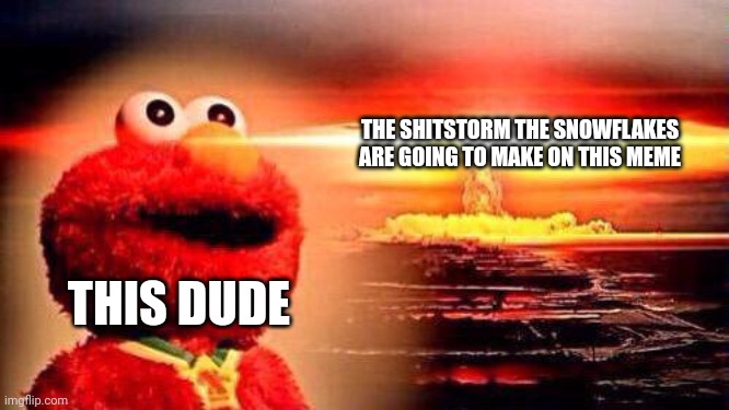elmo nuke bomb | THIS DUDE THE SHITSTORM THE SNOWFLAKES ARE GOING TO MAKE ON THIS MEME | image tagged in elmo nuke bomb | made w/ Imgflip meme maker