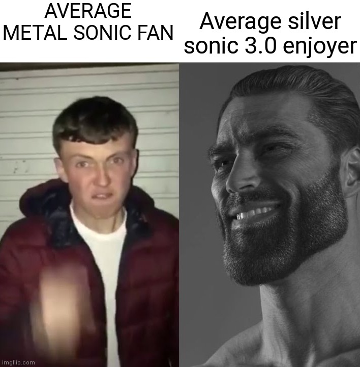 Average Fan vs Average Enjoyer | AVERAGE METAL SONIC FAN; Average silver sonic 3.0 enjoyer | image tagged in average fan vs average enjoyer | made w/ Imgflip meme maker