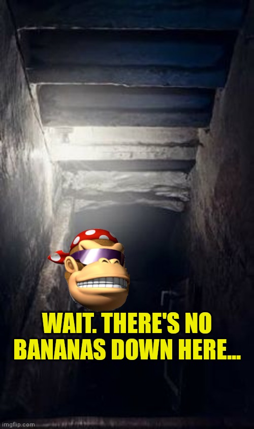 SurlyKong problems | WAIT. THERE'S NO BANANAS DOWN HERE... | image tagged in basement clown,white van,where banana,monke | made w/ Imgflip meme maker
