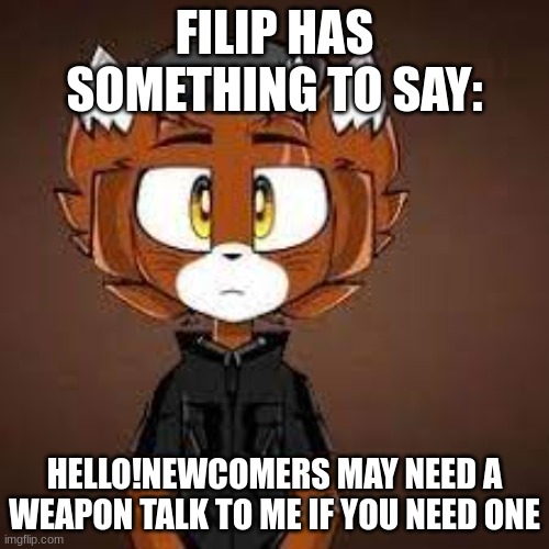 willow doesn't like fists for a weapon. | FILIP HAS SOMETHING TO SAY:; HELLO!NEWCOMERS MAY NEED A WEAPON TALK TO ME IF YOU NEED ONE | made w/ Imgflip meme maker
