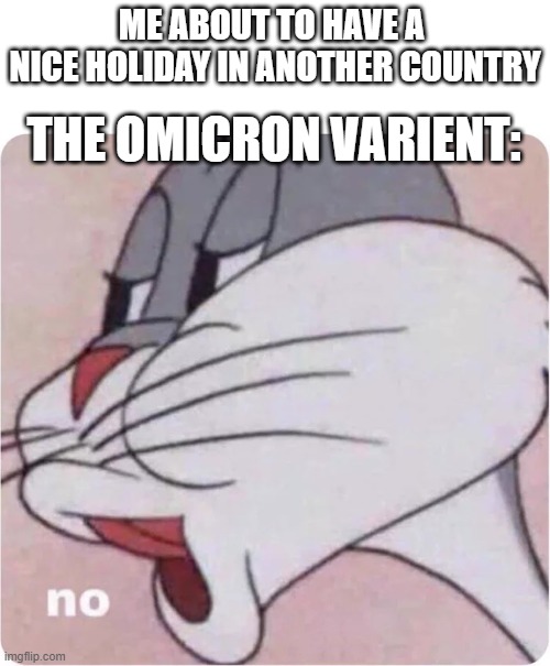 True |  THE OMICRON VARIENT:; ME ABOUT TO HAVE A 
NICE HOLIDAY IN ANOTHER COUNTRY | image tagged in bugs bunny no | made w/ Imgflip meme maker