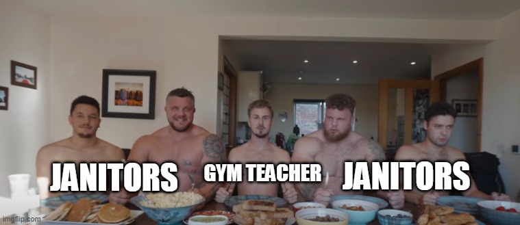 JANITORS; JANITORS; GYM TEACHER | made w/ Imgflip meme maker