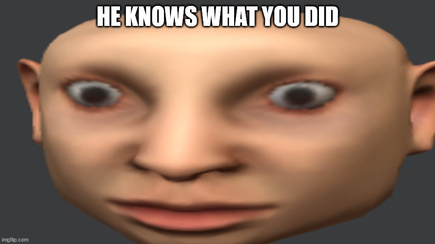 HE knows what you did | HE KNOWS WHAT YOU DID | image tagged in staring face | made w/ Imgflip meme maker