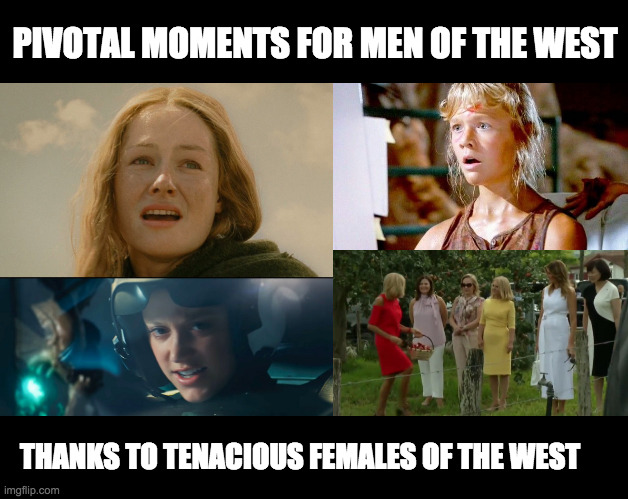 Witch-king of Angmar, Anonymous Velociraptor, Harvester Queen & G7 tap | PIVOTAL MOMENTS FOR MEN OF THE WEST; THANKS TO TENACIOUS FEMALES OF THE WEST | image tagged in the lord of the rings,jurassic park,independence day,g7,modern warfare,female logic | made w/ Imgflip meme maker