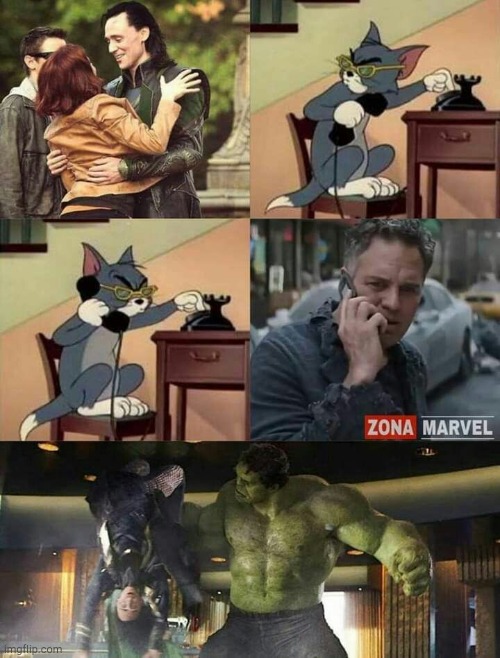 image tagged in superheroes,hulk,loki,tom and jerry | made w/ Imgflip meme maker