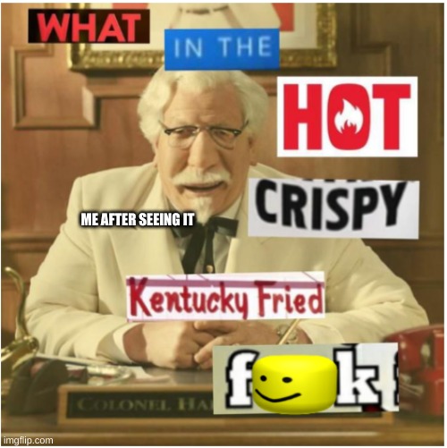 What in the hot crispy kentucky fried frick (censored) | ME AFTER SEEING IT | image tagged in what in the hot crispy kentucky fried frick censored | made w/ Imgflip meme maker