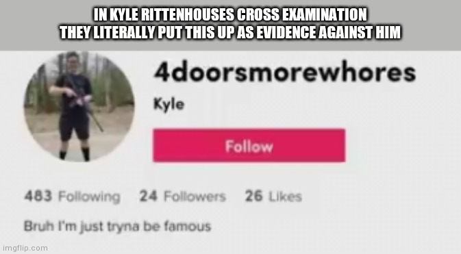 IN KYLE RITTENHOUSES CROSS EXAMINATION THEY LITERALLY PUT THIS UP AS EVIDENCE AGAINST HIM | made w/ Imgflip meme maker