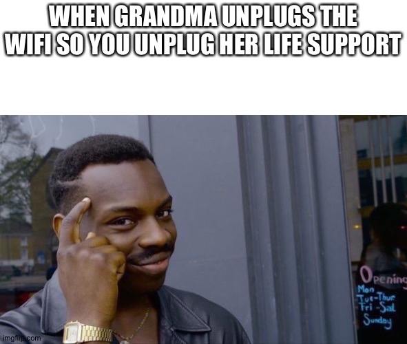 No wifi = No living | WHEN GRANDMA UNPLUGS THE WIFI SO YOU UNPLUG HER LIFE SUPPORT | image tagged in memes,roll safe think about it,dark humor | made w/ Imgflip meme maker