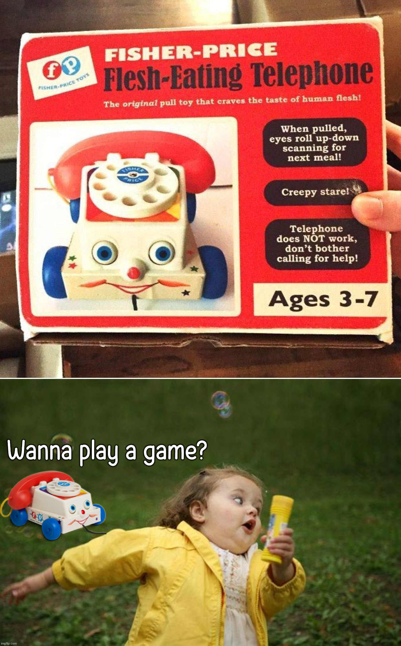 Wanna play a game? | image tagged in girl running,dark humor | made w/ Imgflip meme maker