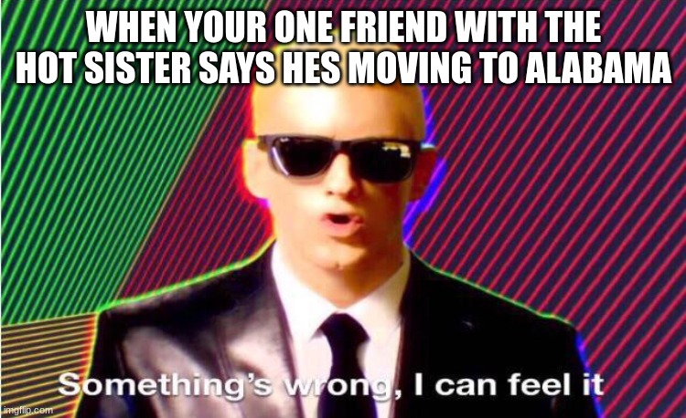 Oh No | WHEN YOUR ONE FRIEND WITH THE HOT SISTER SAYS HES MOVING TO ALABAMA | image tagged in something s wrong | made w/ Imgflip meme maker