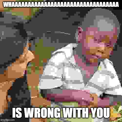 Third World Skeptical Kid | WHAAAAAAAAAAAAAAAAAAAAAAAAAAAAAAAAA; IS WRONG WITH YOU | image tagged in memes,third world skeptical kid | made w/ Imgflip meme maker