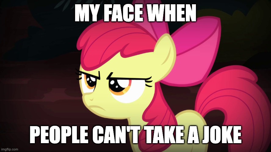 Angry Applebloom | MY FACE WHEN PEOPLE CAN'T TAKE A JOKE | image tagged in angry applebloom | made w/ Imgflip meme maker