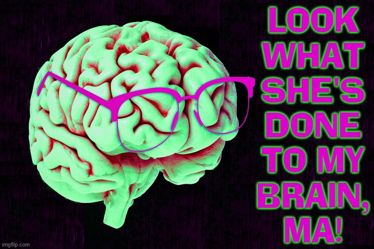 To all the girls I've loved before who travel in and out my door. | LOOK
WHAT
SHE'S
DONE
TO MY
BRAIN,
MA! | image tagged in vince vance,brains,memes,my brain,with glasses,women | made w/ Imgflip meme maker