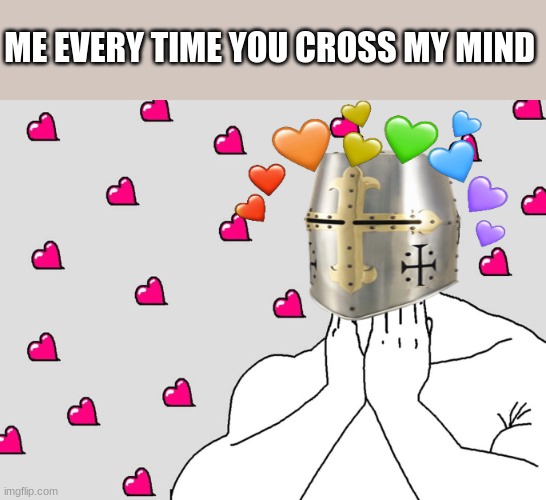 oh mah GAWWWWWWWWWWW | ME EVERY TIME YOU CROSS MY MIND | image tagged in wholesome crusader 4,wholesome | made w/ Imgflip meme maker