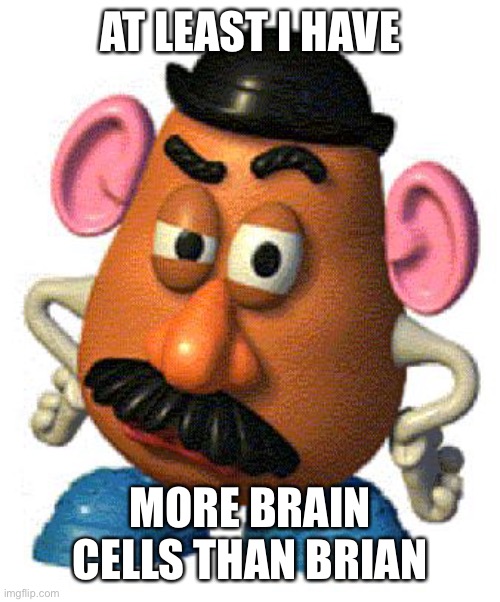 Mr Potato Head | AT LEAST I HAVE MORE BRAIN CELLS THAN BRIAN | image tagged in mr potato head | made w/ Imgflip meme maker