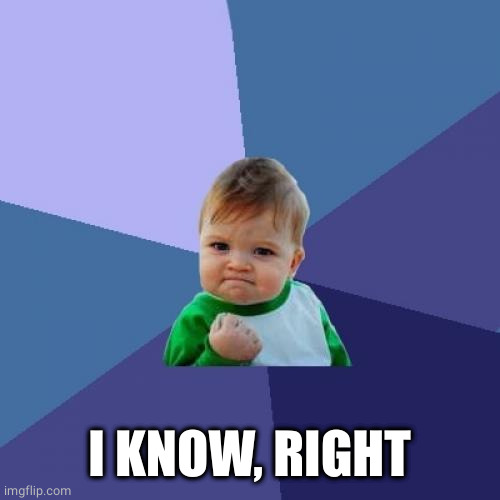 Success Kid Meme | I KNOW, RIGHT | image tagged in memes,success kid | made w/ Imgflip meme maker