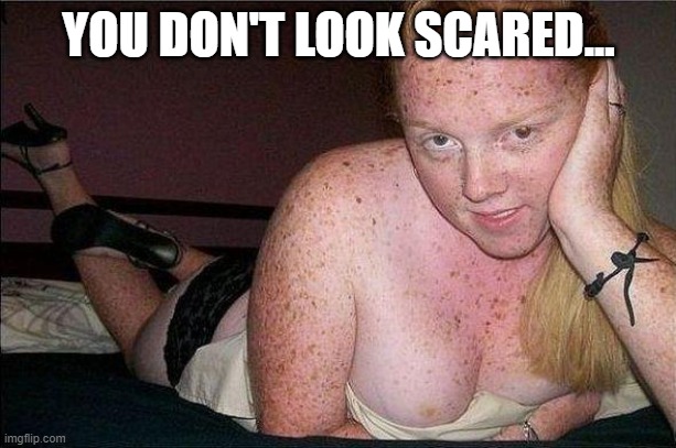 UGLY REDHEAD | YOU DON'T LOOK SCARED... | image tagged in ugly redhead | made w/ Imgflip meme maker