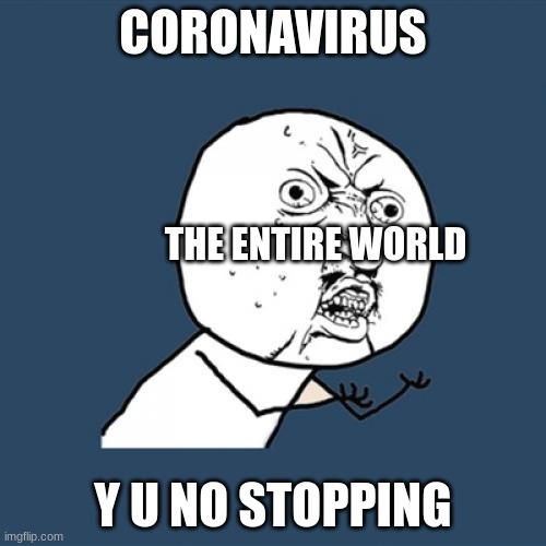 Y U No | CORONAVIRUS; THE ENTIRE WORLD; Y U NO STOPPING | image tagged in memes,y u no | made w/ Imgflip meme maker