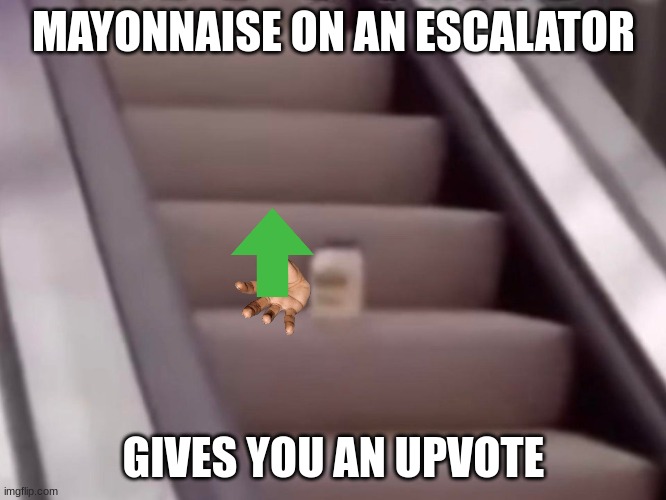MAYONNAISEEEEEEEEEEEEE | MAYONNAISE ON AN ESCALATOR; GIVES YOU AN UPVOTE | image tagged in mayonnaise on an escalator | made w/ Imgflip meme maker