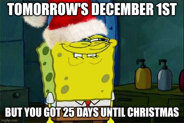 Christmas meme |  TOMORROW'S DECEMBER 1ST; BUT YOU GOT 25 DAYS UNTIL CHRISTMAS | image tagged in memes,don't you squidward,christmas | made w/ Imgflip meme maker