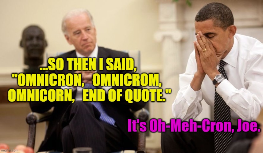 What is Joe babbling about this time? | ...SO THEN I SAID,
"OMNICRON,   OMNICROM,   OMNICORN,   END OF QUOTE."; It's Oh-Meh-Cron, Joe. | image tagged in biden obama,creepy joe biden,stupid liberals,election fraud,cnn fake news,msm lies | made w/ Imgflip meme maker