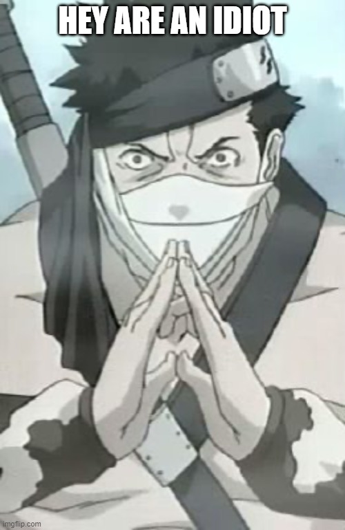 Zabuza | HEY ARE AN IDIOT | image tagged in zabuza | made w/ Imgflip meme maker