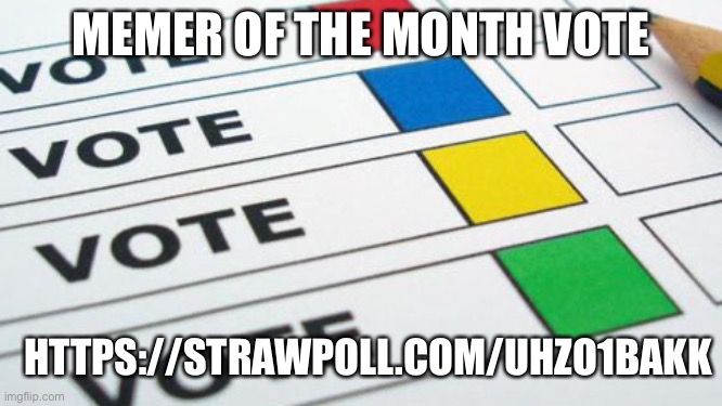 political poll | MEMER OF THE MONTH VOTE; HTTPS://STRAWPOLL.COM/UHZO1BAKK | image tagged in political poll | made w/ Imgflip meme maker