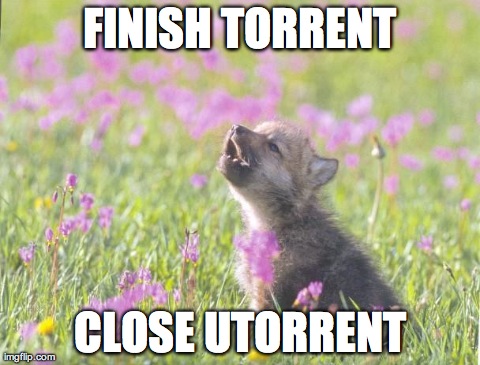 Baby Insanity Wolf | FINISH TORRENT CLOSE UTORRENT | image tagged in memes,baby insanity wolf | made w/ Imgflip meme maker