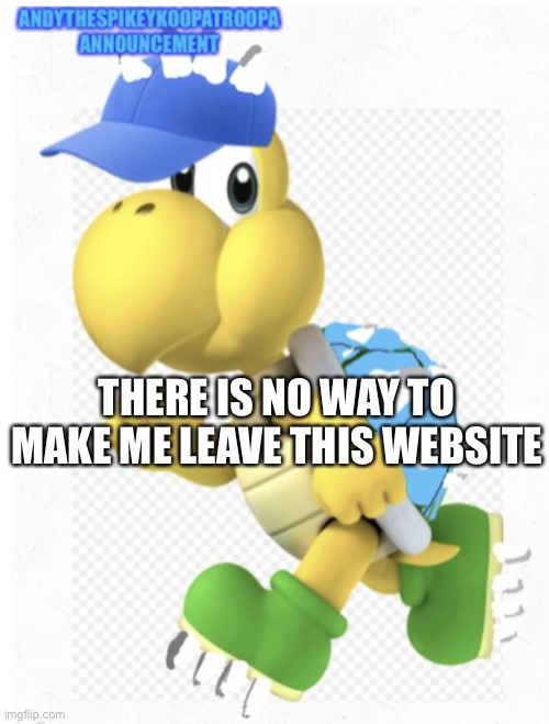 There is no way | THERE IS NO WAY TO MAKE ME LEAVE THIS WEBSITE | image tagged in andythespikeykoopatroopa announcement template | made w/ Imgflip meme maker