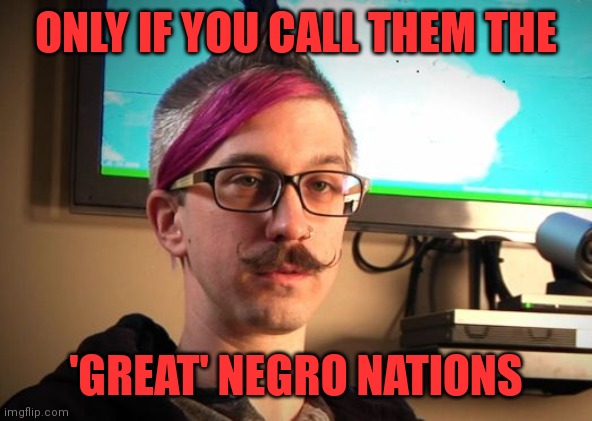 SJW Cuck | ONLY IF YOU CALL THEM THE 'GREAT' NEGRO NATIONS | image tagged in sjw cuck | made w/ Imgflip meme maker