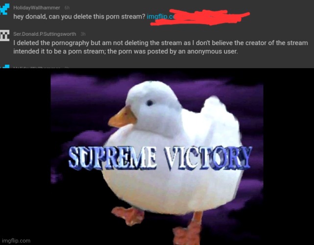 i'm good user | image tagged in supreme victory duck | made w/ Imgflip meme maker
