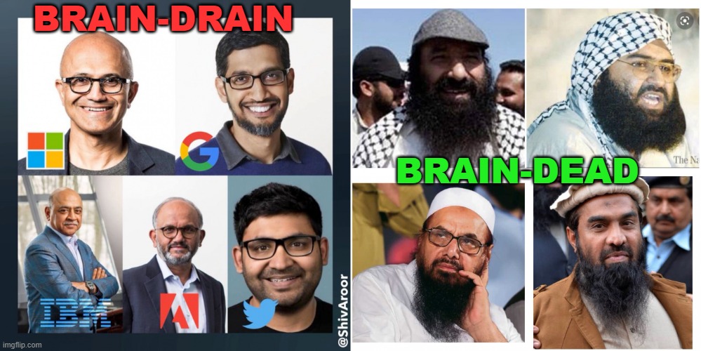 brain-drain; brain-dead |  BRAIN-DRAIN; BRAIN-DEAD | image tagged in india pakistan rivalry | made w/ Imgflip meme maker