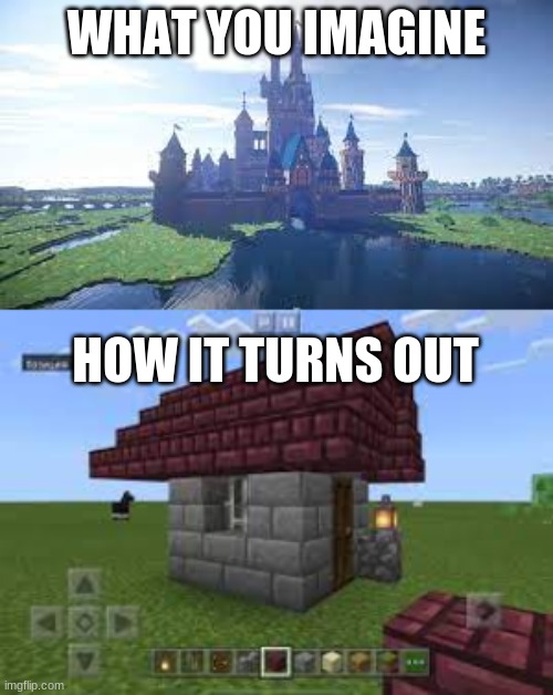 This has happened to you | WHAT YOU IMAGINE; HOW IT TURNS OUT | image tagged in minecraft,builds | made w/ Imgflip meme maker