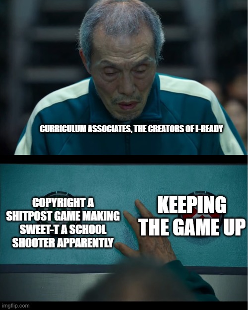 those who know, know. |  CURRICULUM ASSOCIATES, THE CREATORS OF I-READY; KEEPING THE GAME UP; COPYRIGHT A SHITPOST GAME MAKING SWEET-T A SCHOOL SHOOTER APPARENTLY | image tagged in squid game | made w/ Imgflip meme maker