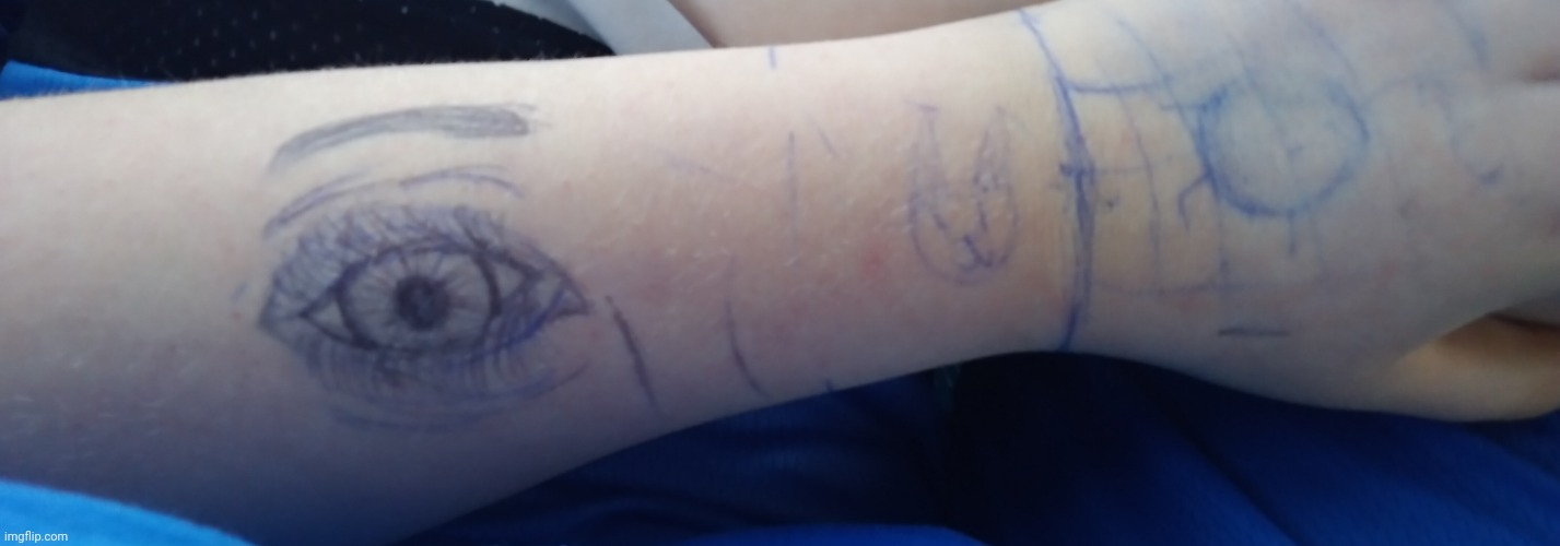 I drew on my arm at school :P | image tagged in hello | made w/ Imgflip meme maker