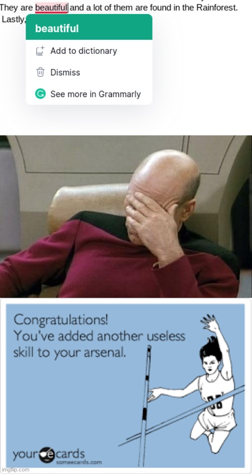 CONGRATS! YOU ARE USELESS! | image tagged in memes,captain picard facepalm,lol,funny,lol so funny,funny memes | made w/ Imgflip meme maker