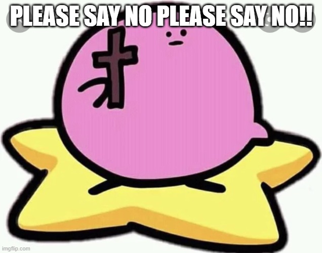 Kirby will never forgive your sin | PLEASE SAY NO PLEASE SAY NO!! | image tagged in kirby will never forgive your sin | made w/ Imgflip meme maker