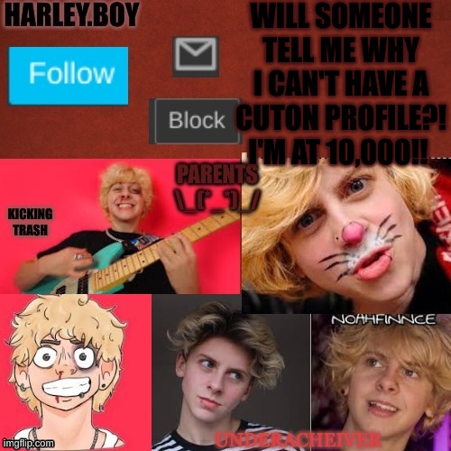 harley 3.0 | WILL SOMEONE TELL ME WHY I CAN'T HAVE A CUTON PROFILE?! I'M AT 10,000!! | image tagged in harley 3 0 | made w/ Imgflip meme maker